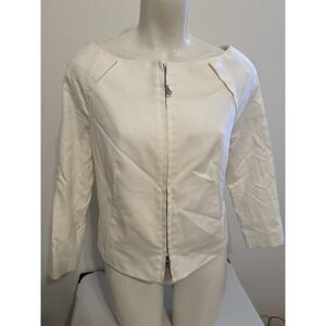 $1595 NWT KaufmanFranco White Basketweave Wide Neck Top Jacket Size 6 US 42 IT